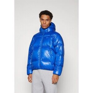 LACOSTE Puffer Coat Mens Small Blue Hooded Water Repellant Down Jacket $398